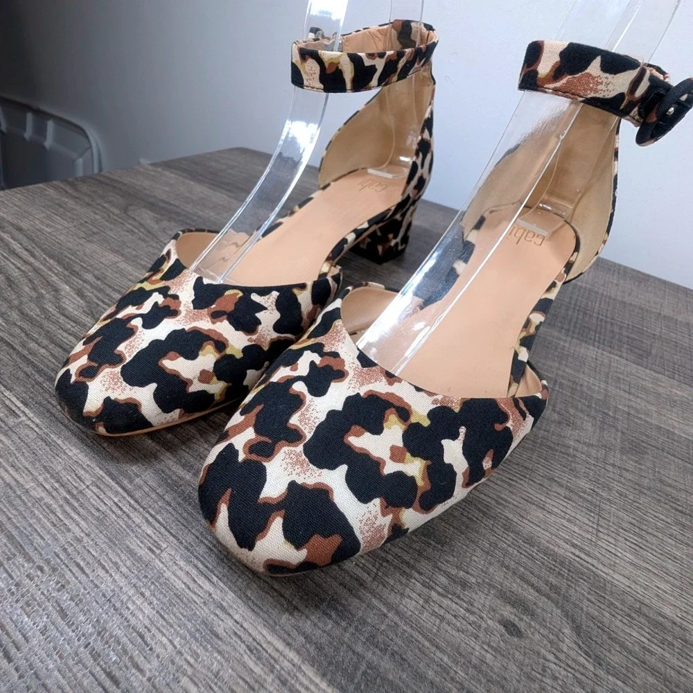 Cabi 6020 Leopard Print Ankle Strap‎ d'Orsay Block Heel Pumps Womens Size 9